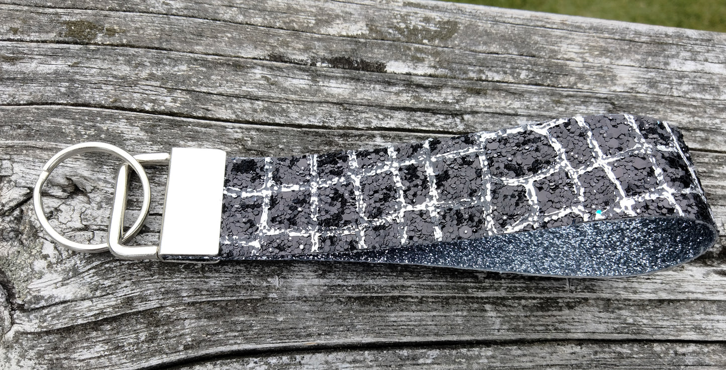 Black Glitter Key Fob Wristlet
